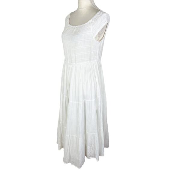 Oak + Fort Off Shoulder Crinkled Midi Tiered Dress Cream White Size Large NEW - Picture 6 of 9
